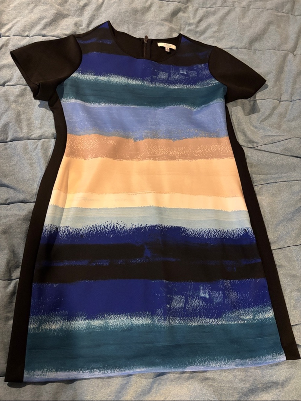 Reed Striped Blue, Teal and Cream Shift Dress